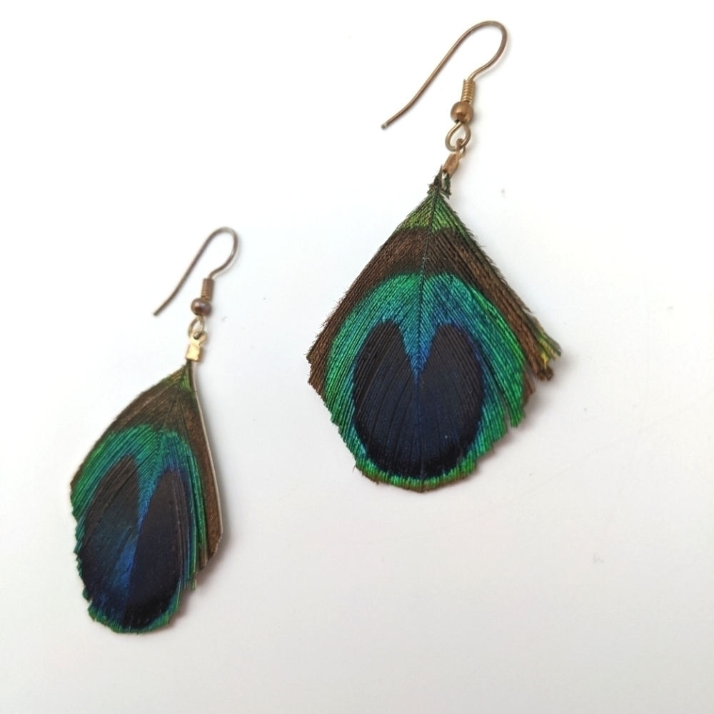 Boho Handmade Cruelty-Free Peacock Feather Earrings